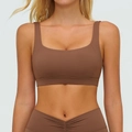 Brauner gebürsteter Yoga-Sport-BH mit breiten Trägern und passenden Leggings-Set - S / Kaffee
