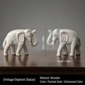Pareja de estatuas de elefantes de madera tallada retro con acabados blanco y oro viejo - Juego de Elefantes Retro (Pintado en Oro + Envejecido)