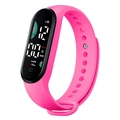 Fluorescent pink silicone digital sports watch with heart rate and step counter display - Bright Pink