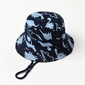 Dark blue kids bucket hat with light blue dinosaur print and adjustable chin strap - Blue Dinosaur / 54cm
