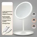 Miroir de maquillage LED blanc avec trois modes d'éclairage et grand plateau de base - Rechargeable Tricolore / Blanc