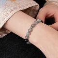 Natural labradorite and black beaded bracelet with a vintage silver metal spacer charm - Grey Black
