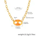 Golden stainless steel chain necklace with an orange marble resin pig nose pendant link - Yellow (TXP309)