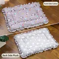 Dual-sided pet mat with purple cow print cotton and grey plush star reverse design - Upgrade Ruffle Mat Grey