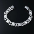 Bracciale a cuore in argento stile hip-hop con diamanti lucidi e chiusura a scatola - Argento (Diamante Bianco) - 8 pollici