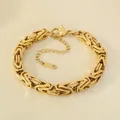 6mm gold Byzantine weave titanium steel bracelet with 18cm length and lobster clasp - V-shape Byzantine Chain / Steel