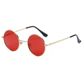 Retro round steampunk sunglasses with red lenses and minimalist gold metal frames - Gold Frame Ocean Red C13