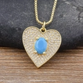 Gold plated heart pendant necklace with blue gemstone and sparkling zircons - Light Blue