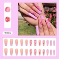 Matte long coffin press on nails with purple floral patterns and pearl wave accents - Textured Ballerina (W185)