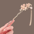 Pic à cheveux fleur de cerisier rose avec glands dorés et perles pour coiffure Hanfu - Fleur Rose