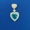 Exquisite gold-plated heart pendant with green gemstone and white diamond surround - Gold Rimmed Green Heart Pendant (799)