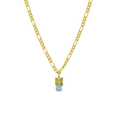 Detalle de cadena Figaro de oro de 18K con circonitas verdes cuadradas y azules - Verde oliva con azul