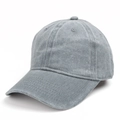 Detailed view of the washed cotton texture and six-panel stitching on this gray baseball cap - Gray