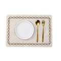 Mantel individual de cuero beige con borde de cadena dorada y elegante mesa puesta - Rectangular / Color Avena