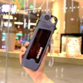 Minimalist deep blue portable water bottle with straw and fabric carrying strap - 350ml / Blue