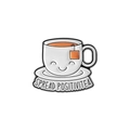 Cute white tea cup enamel pin with orange tea bag and SPREAD POSITIVITEA text design - SPREAD POSITIVITEA Orange Tea Bag Style (QHXZ3470)