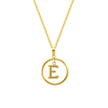 Gold plated titanium steel necklace featuring a crystal encrusted letter E pendant - Letter E (S-N051-E)