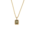 18K gold plated rope chain necklace with a rectangular emerald green zircon pendant - Emerald Green (DFN212GN)