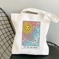 White canvas tote bag with Sun and Moon tarot print and sturdy shoulder straps - STD438-A (The Sun and Moon Tarot)
