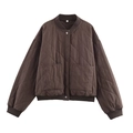 Chaqueta bomber acolchada en marrón oscuro con puños acanalados y botones metálicos plata - XS / Marrón