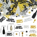 2025 Happy New Year party confetti set with stars and champagne bottle in black gold and silver - Happy New Year Confetti