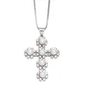 Collana con pendente a croce con perle bianche e zirconi su catena box in argento - Stile C - Argento - 9 Perle - Catena Box