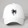 Détail de la casquette de baseball en coton blanc avec broderie palmier noir de qualité - Réglable / Blanc