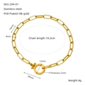 18K gold plated stainless steel paperclip chain bracelet with toggle clasp and dimensions - Gold Bracelet (ZH294G-01)