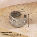 Silver feather adjustable ring in stainless steel with detailed leaf texture engraving - Steel (771 Feather)