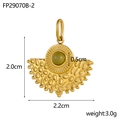Golden fan-shaped stainless steel pendant with green gemstone and hammered texture - FP29070B-2 Green Style