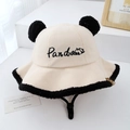 Close-up of baby panda bucket hat featuring corduroy fabric and plush faux fur trim - 50cm (1-3 Years) / Off White