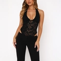 Body sexy in pizzo nero con scollo a V profondo e taglio alto per donna elegante - S / Nero