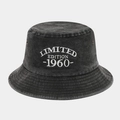 Dark grey washed cotton bucket hat with white Limited Edition 1960 embroidery and air eyelets - 1960 Embroidery Style (Washed Black)