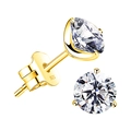 Classic 925 sterling silver three-prong gold plated round cut stud earrings for women - Gold (Silver Stopper)