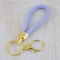 Handcrafted purple braided leather keychain with shiny gold metal ring and clasp - Generation 1 Round Dragon Woven Buckle (Light Gold) / Purple