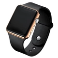 Detail view of stylish square LED watch with rose gold frame and black silicone strap - Black Rose Gold Single Watch