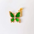 Macro detail of butterfly pendant with green enamel wings and clear crystals in 18k gold - Green Butterfly*Gold