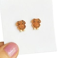 Close-up of sparkling glitter turkey earrings for Thanksgiving on white display card - Golden Brown Turkey Style (5)