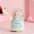 Dreamy crystal ball music box with princess figure and cream-blue castle base - Princess & Castle-Blue