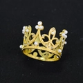 Elegant small golden crown with white pearls and sparkling rhinestones for hair or cake decoration - Alloy/Rhinestone / Zirconia Gold
