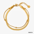 Double-layered golden stainless steel bracelet with flat snake chain and beaded detail - SBK055 Gold Bracelet