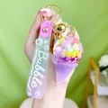 Portachiavi gelato viola in acrilico con ciondolo liquido e cinturino da polso rosa - Viola