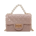 Pink silicone jelly handbag for girls with pearl handle and quilted diamond pattern - Khaki