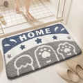 Blue and grey plush bathroom mat with white HOME text and cute bear paw patterns - 40*60cm / Pet Paws