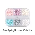 Mixed 5mm pastel pearl bead set in a 6-grid organizer box for DIY nail art and jewelry - 6-Grid Pearl PR03 (5mm Spring/Summer Color Mix)