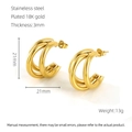 Detail view of 3mm thick triple-layered 18K gold plated stainless steel hoop earrings - 18K Gold / Gold