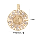 Golden Virgin Mary round pendant necklace with clear zircons, 2.4cm diameter, 4.2g - White Zirconia Teardrop Edge Virgin Mary D2026JB