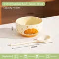 Cartoon ceramic 450ml bowl and spoon set featuring cute bread patterns for home use - Bowl + Twist Spoon / Yellow - Bread Pattern