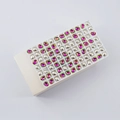 Oval and round crystal nail art rhinestones in white and pink purple in a white tray - 7*9mm (42 Pcs) / Multicolor