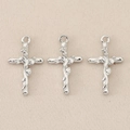 Close-up of three silver baroque cross pendants with intricate vine relief patterns - US Size 8 / 1.6*1cm / Silver